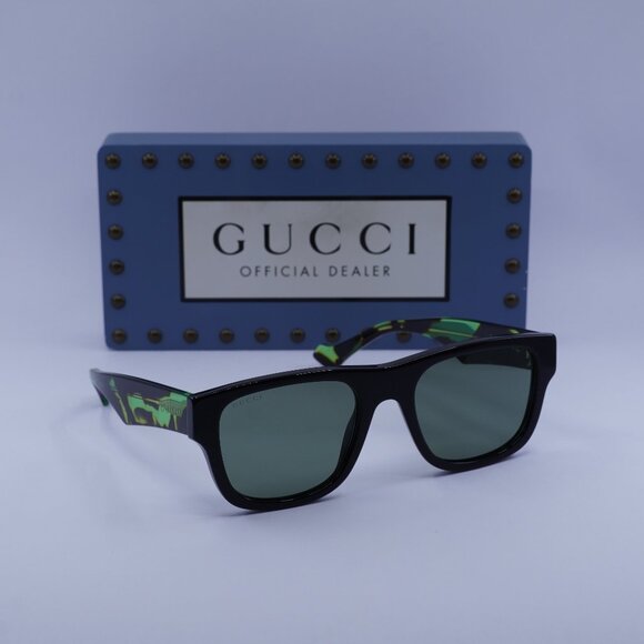 Gucci GG1427S 005 Square Sunglasses - Black/Green Havana/Green - Picture 1 of 12